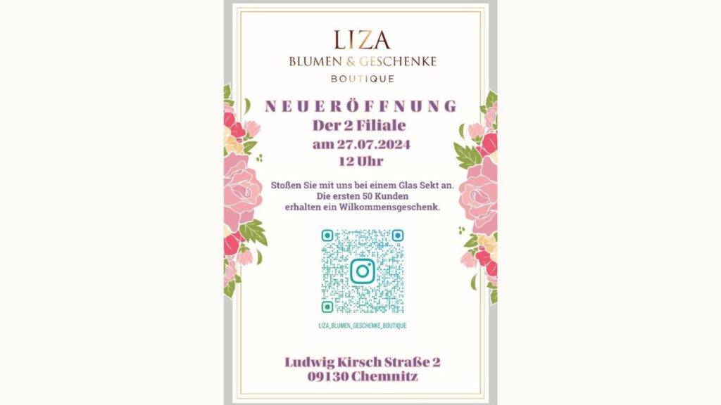 „Liza: Blumen und Geschenke“: Expansion in ganz Deutschland „Liza: Blumen und Geschenke“ eröffnet zweiten Blumenladen in Chemnitz und startet deutschlandweiten Blumenversand